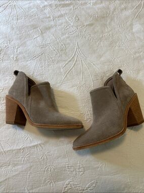 Jeffrey Campbell Taupe Suede Stacked Heel Ankle Booties